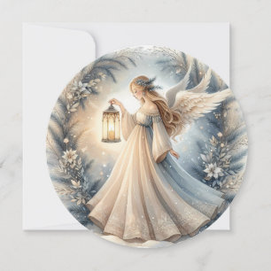 Celestial Winter Angel Lantern of Peace Card