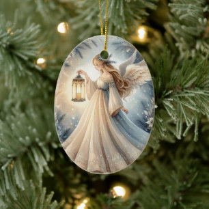 Celestial Winter Angel Lantern of Peace Ceramic Tree Decoration