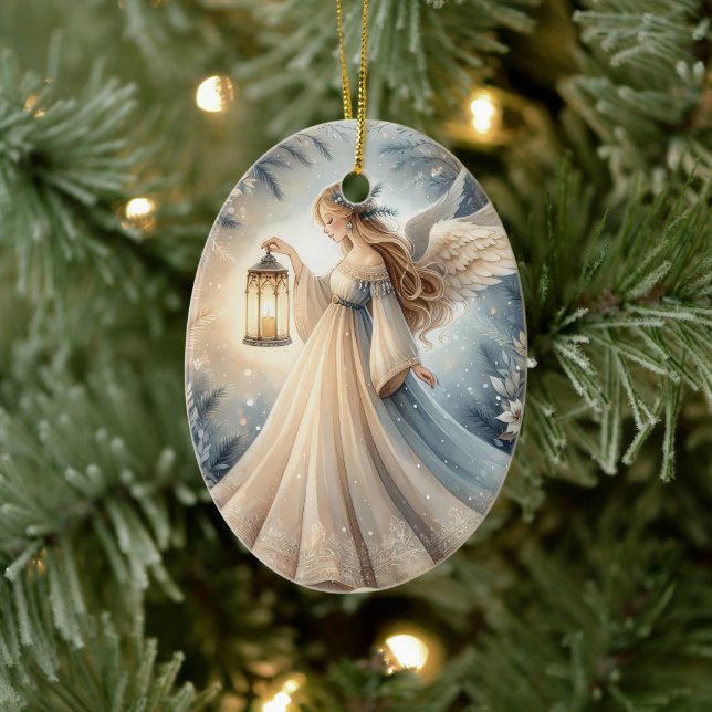 Celestial Winter Angel Lantern of Peace Ceramic Tree Decoration (Tree)