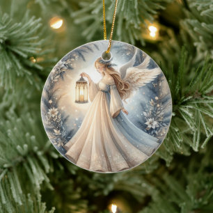 Celestial Winter Angel Lantern of Peace Ceramic Tree Decoration