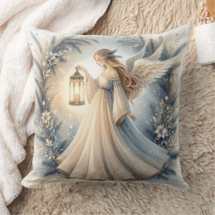 Celestial Winter Angel Lantern of Peace Cushion