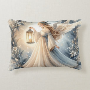 Celestial Winter Angel Lantern of Peace Decorative Cushion