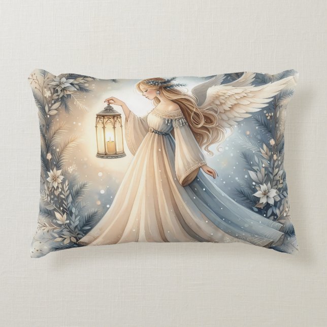 Celestial Winter Angel Lantern of Peace Decorative Cushion (Front)