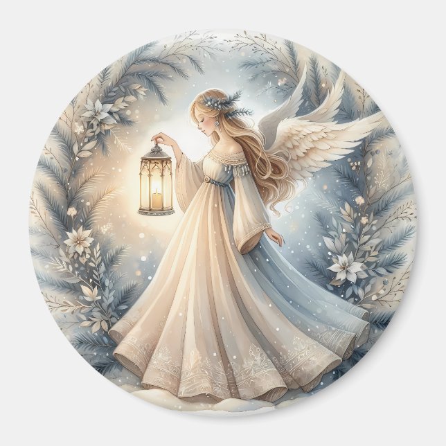 Celestial Winter Angel Lantern of Peace Magnet (Front)