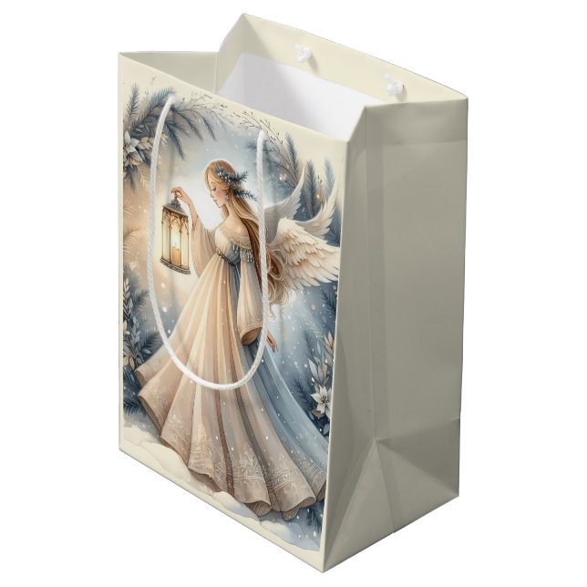 Celestial Winter Angel Lantern of Peace Medium Gift Bag (Back Angled)