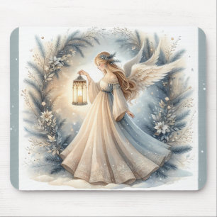 Celestial Winter Angel Lantern of Peace Mouse Mat