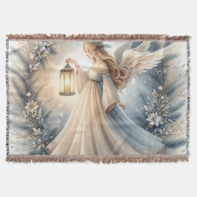 Celestial Winter Angel Lantern of Peace Throw Blanket (Front)