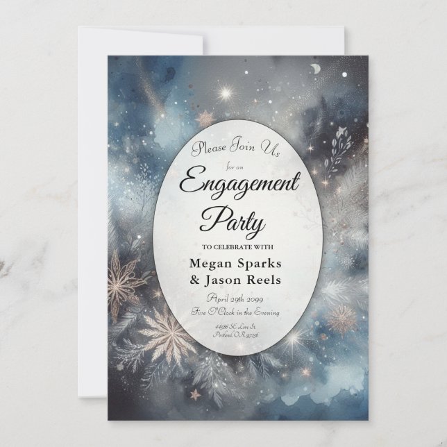 Celestial Winter Midnight Sparkle Engagement Party Invitation (Front)