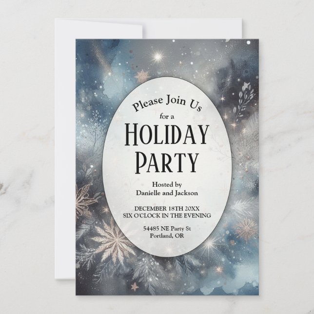 Celestial Winter Midnight Sparkle Holliday Party Invitation (Front)
