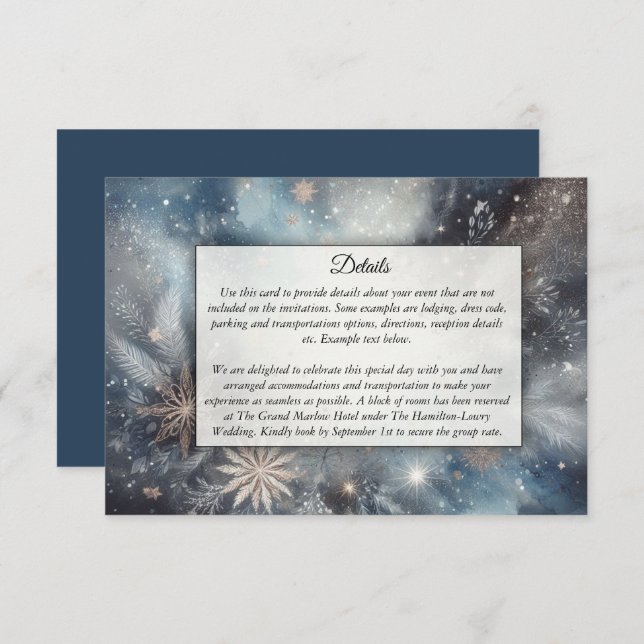 Celestial Winter Midnight Sparkle Wedding Enclosure Card (Front/Back)