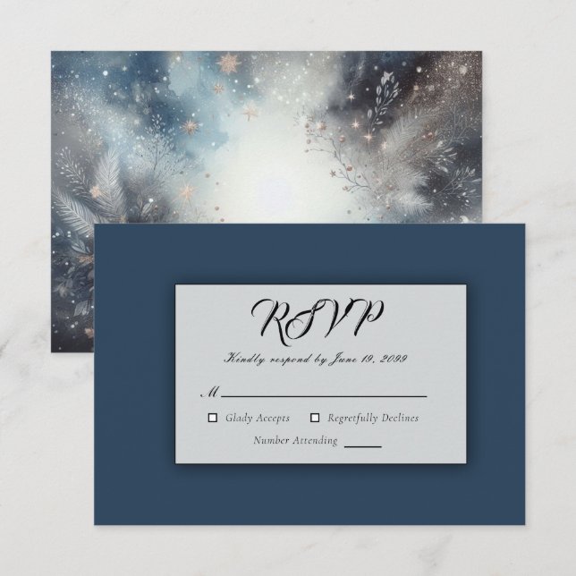 Celestial Winter Midnight Sparkle Wedding RSVP Card (Front/Back)