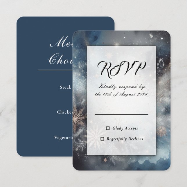 Celestial Winter Midnight Sparkle Wedding RSVP Card (Front/Back)