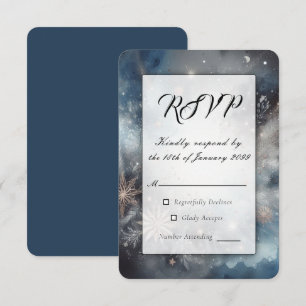 Celestial Winter Midnight Sparkle Wedding RSVP Card