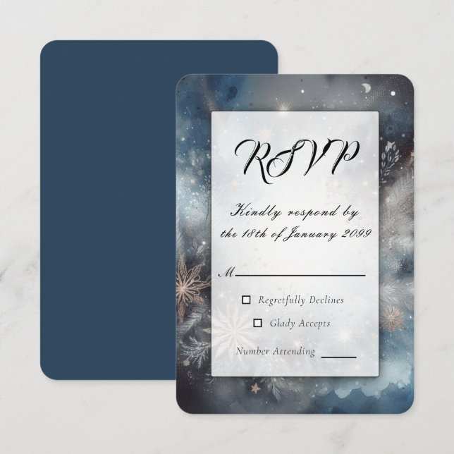 Celestial Winter Midnight Sparkle Wedding RSVP Card (Front/Back)