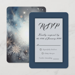 Celestial Winter Midnight Sparkle Wedding RSVP Card