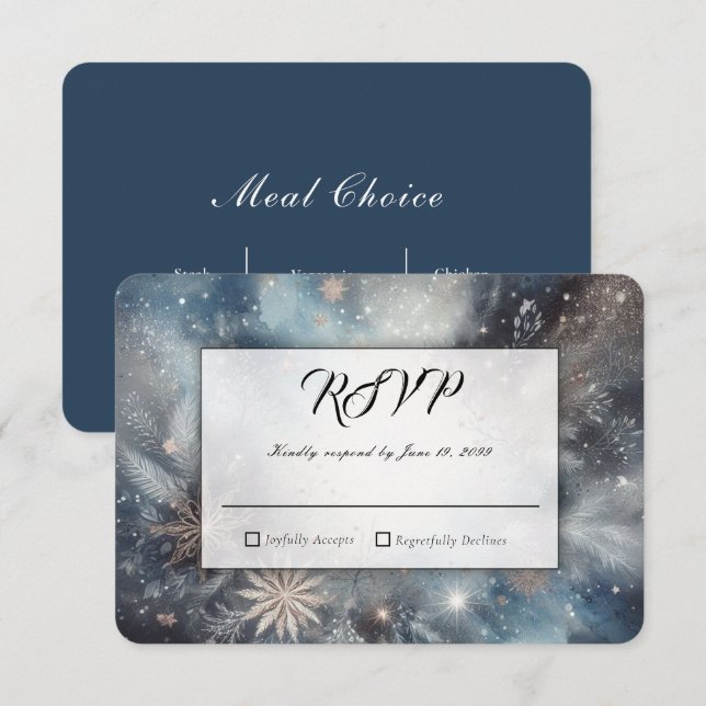 Celestial Winter Midnight Sparkle Wedding RSVP Card (Front/Back)