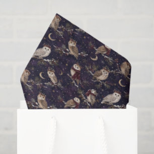Celestial Winter Owls Moon Stars Christmas Tissue Paper