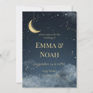 Celestial Winter Wedding Invitation   Navy & Gold