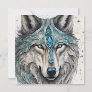 Celestial Winter Wolf - Magical Holiday Card