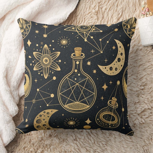 Celestial Witchcraft - Gold Moon, Potion Bottles 2 Cushion (Blanket)