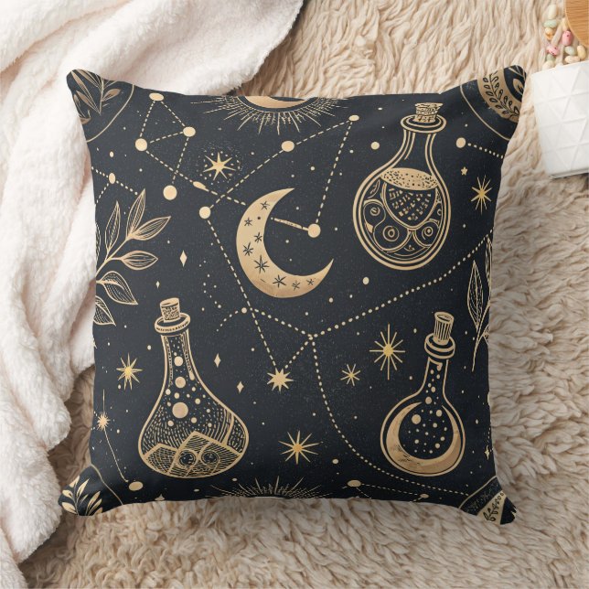 Celestial Witchcraft - Gold Moon, Potion Bottles Cushion (Blanket)