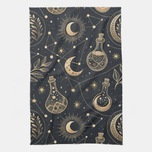 Celestial Witchcraft - Gold Moon, Potion Bottles Tea Towel