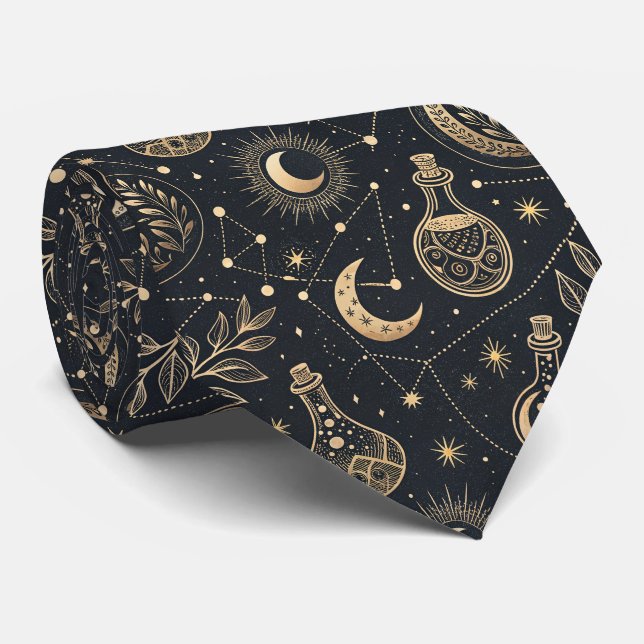 Celestial Witchcraft - Gold Moon, Potion Bottles Tie (Rolled)