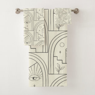 Celestial Witchy Eye Landscape Arch Line in Black  Bath Towel Set