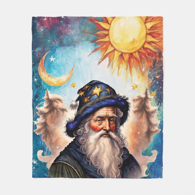 Celestial Wizard Sun and Moon Fleece Blanket (Front)