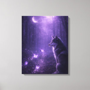 Celestial Wolf Under Purple Moon Canvas Art