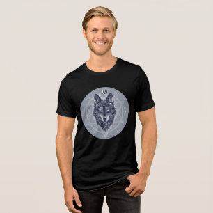 Celestial Wolf with Sacred Geometry Tri-Blend Shirt