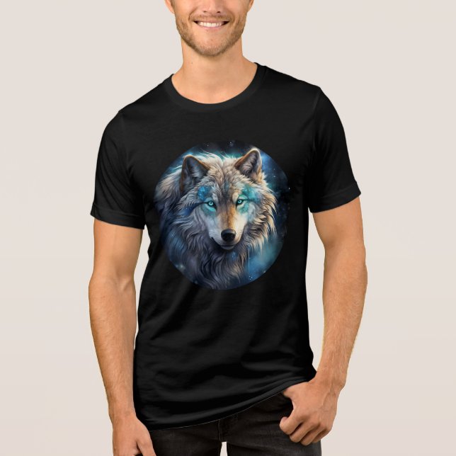 Celestial Wolf with Starry Eyes – Spirit Animal Ar Tri-Blend Shirt (Front)