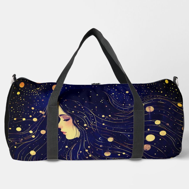 Celestial Woman Goddess Moon Stars Sky Duffle Bag (Front)