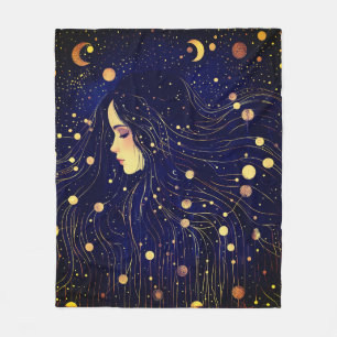 Celestial Woman Goddess Moon Stars Sky Fleece Blanket
