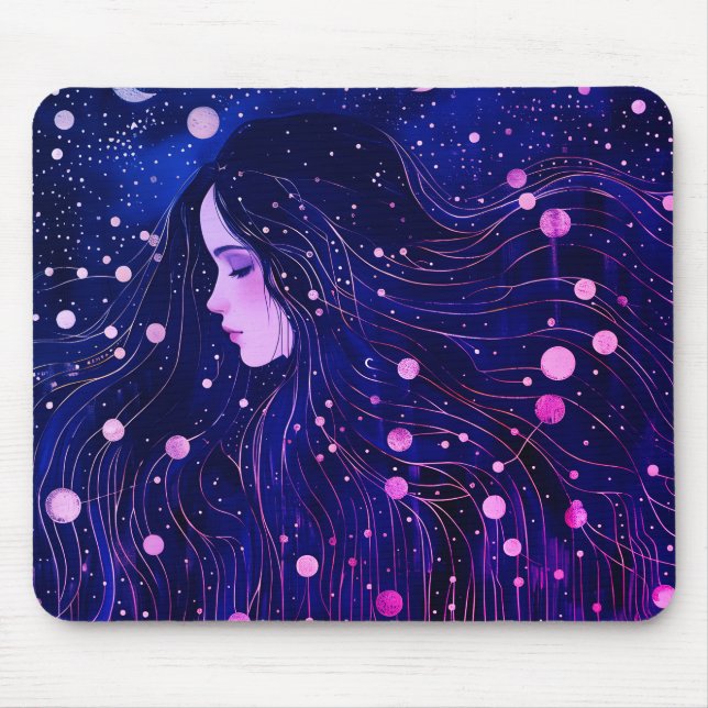 Celestial Woman Goddess Moon Stars Sky Mouse Mat (Front)