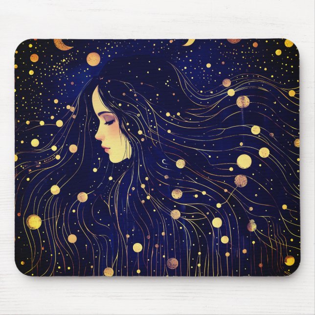 Celestial Woman Goddess Moon Stars Sky Mouse Mat (Front)