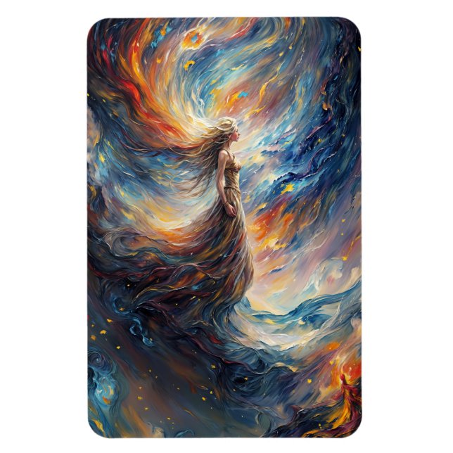Celestial Woman in Fiery Cosmos Art Magnet (Vertical)