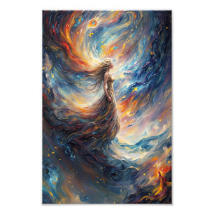 Celestial Woman in Fiery Cosmos Art Photo Print