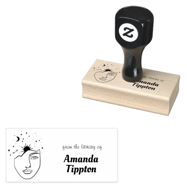 Celestial Woman Line Art Personalised Library Rubber Stamp (Stamped)