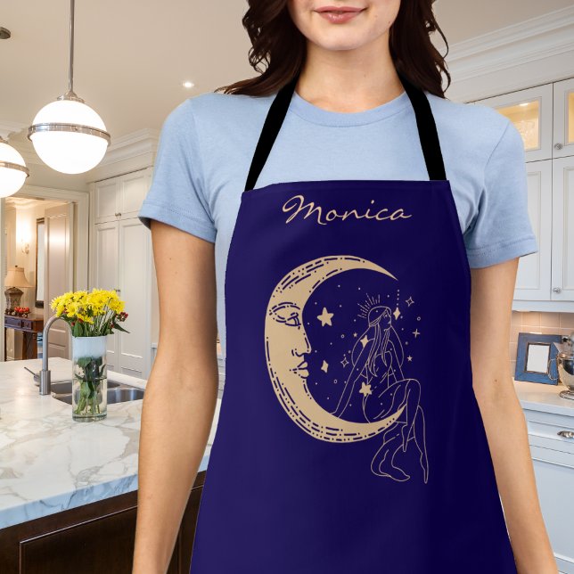 Celestial woman moon & stars,boho,elegant gold  apron (Creator Uploaded)