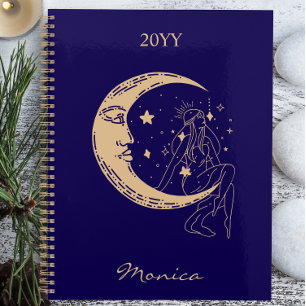 Celestial woman moon & stars,boho,elegant gold planner