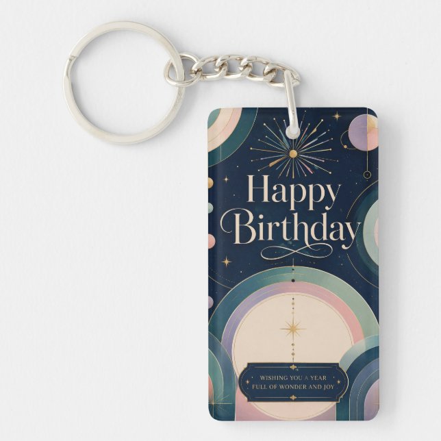 Celestial Wonder Birthday Greeting Key Ring (Front)