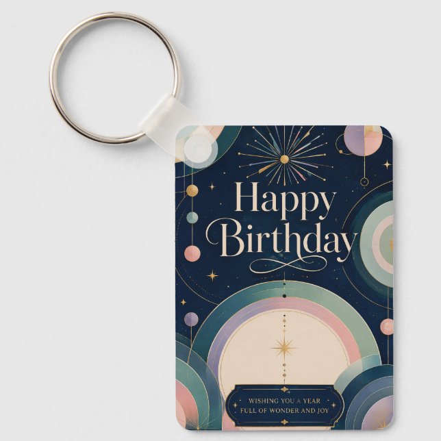 Celestial Wonder Birthday Greeting Key Ring (Front)