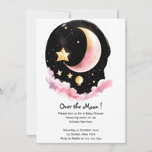 Celestial Wonder: Watercolor Girl Baby Shower Invitation (Front)