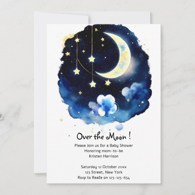 Celestial Wonders: Moon and Stars Boy Baby Shower Invitation (Front)
