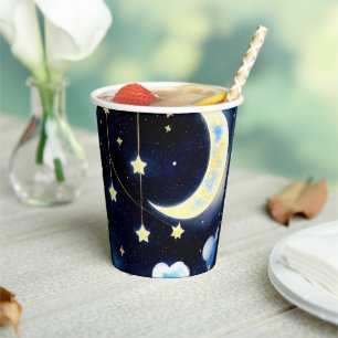 Celestial Wonders: Moon and Stars Boy Baby Shower Paper Cups
