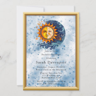 Celestial Yellow Blue Sun Moon Bachelorette Party Invitation