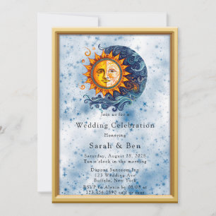 Celestial Yellow Blue Sun Moon Wedding Invitation
