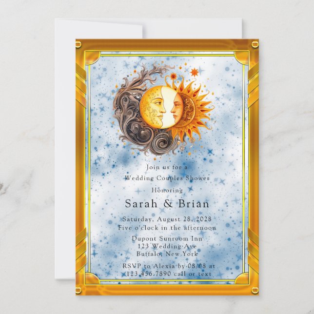 Celestial Yellow Blue Sun Wedding Couples Shower Invitation (Front)