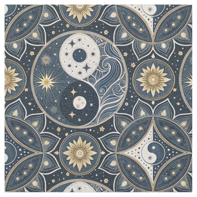 Celestial Yin Yang Mandala Design Pattern Art Fabric (Close Up)